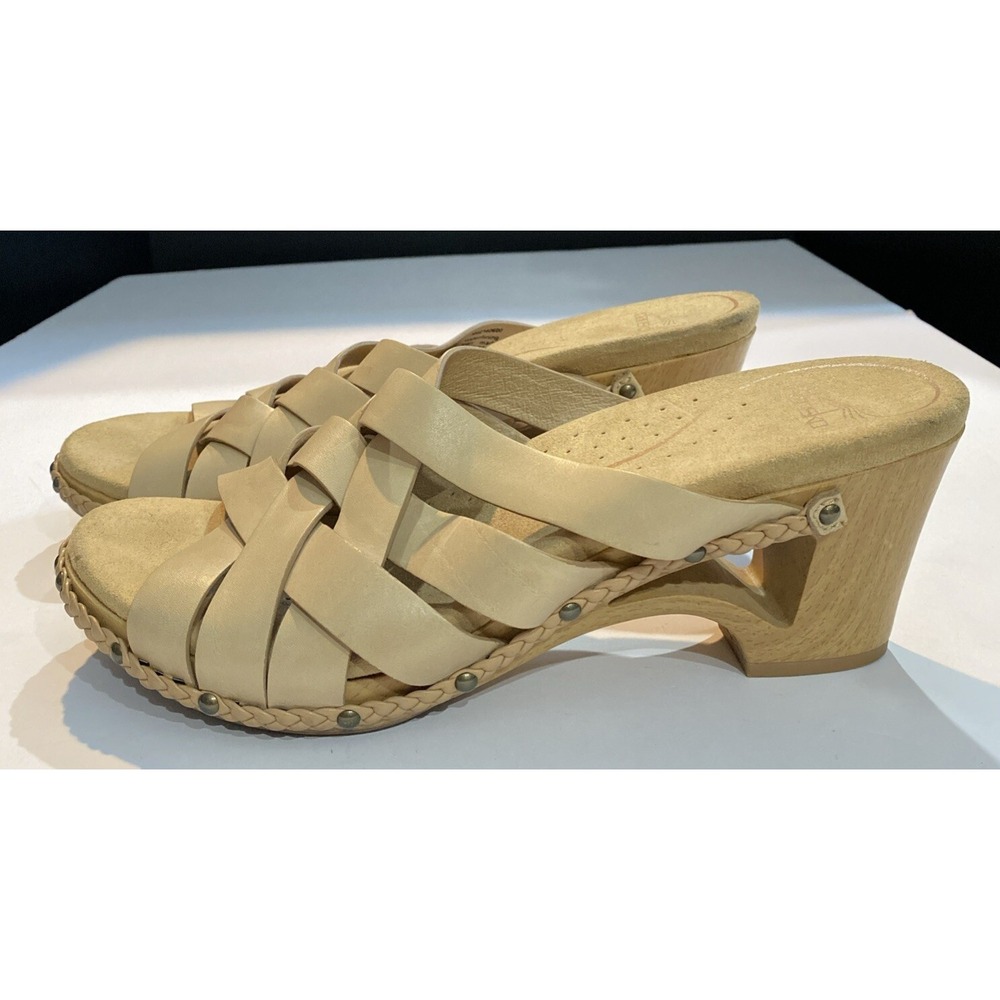 Dansko EU Size 41 US 10 Tory Tan Woven Leather Wooden Heel Wedge Sandals Slides